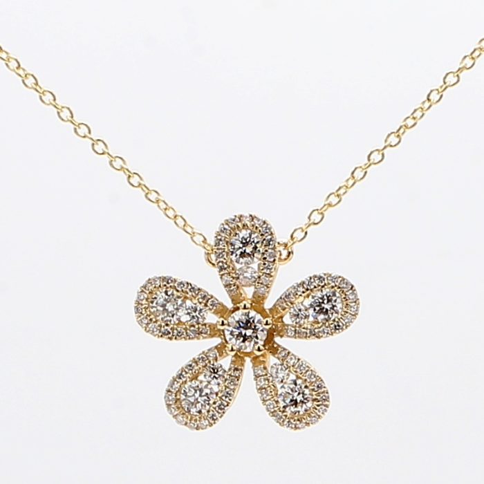 14K Yellow Gold Diamond Flower Pendant, 0.54 ct tw