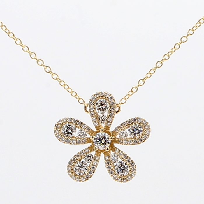 14K Yellow Gold Diamond Flower Pendant, 0.54 ct tw