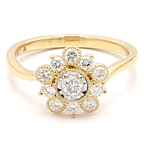 14K Yellow Gold Diamond Flower Ring, 0.53 ct tw