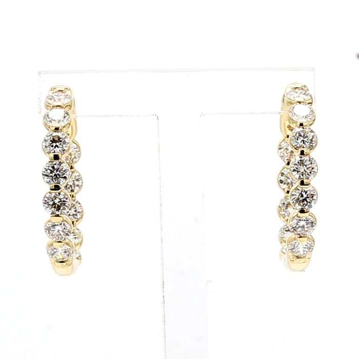 14K Yellow Gold Diamond Hoop Earrings, 1.96 ct tw