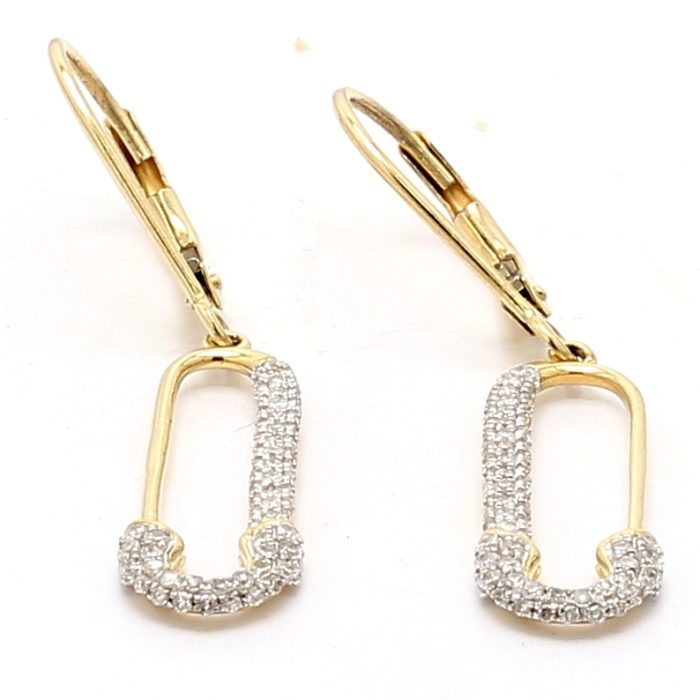 14K Yellow Gold Diamond Safety Pin Earrings, 0.37 ct tw