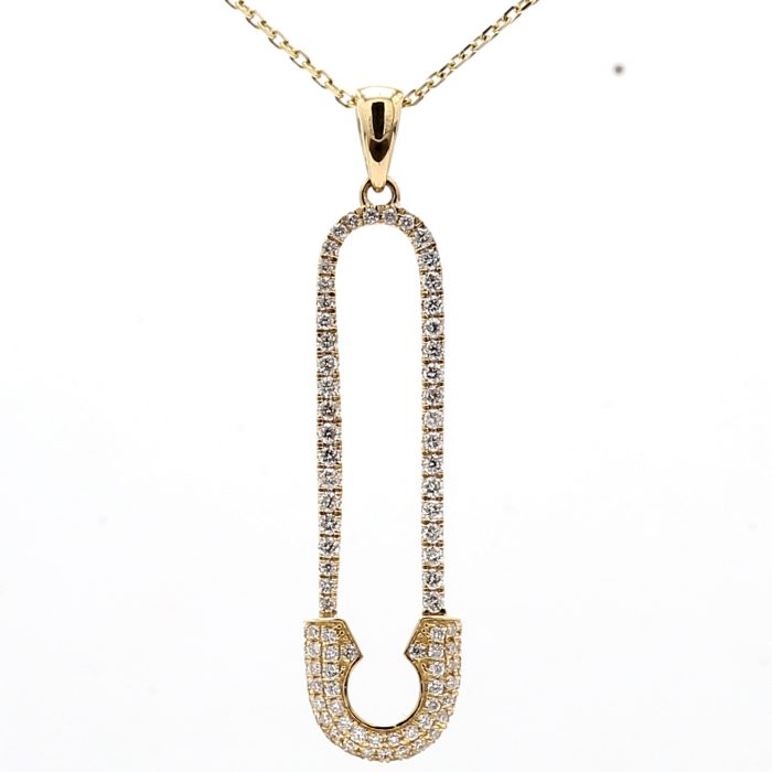 14K Yellow Gold Diamond Safety Pin Pendant, 0.58 ct tw