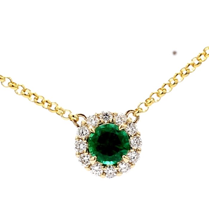 14K Yellow Gold Emerald and Diamond Pendant