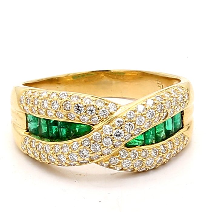 14K Yellow Gold Emerald and Diamond Ring