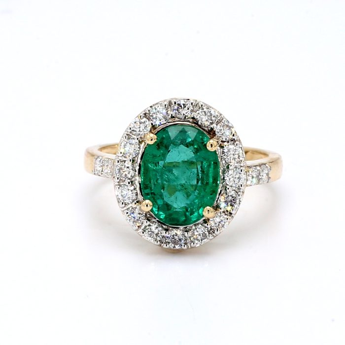 14K Yellow Gold Emerald and Diamond Ring