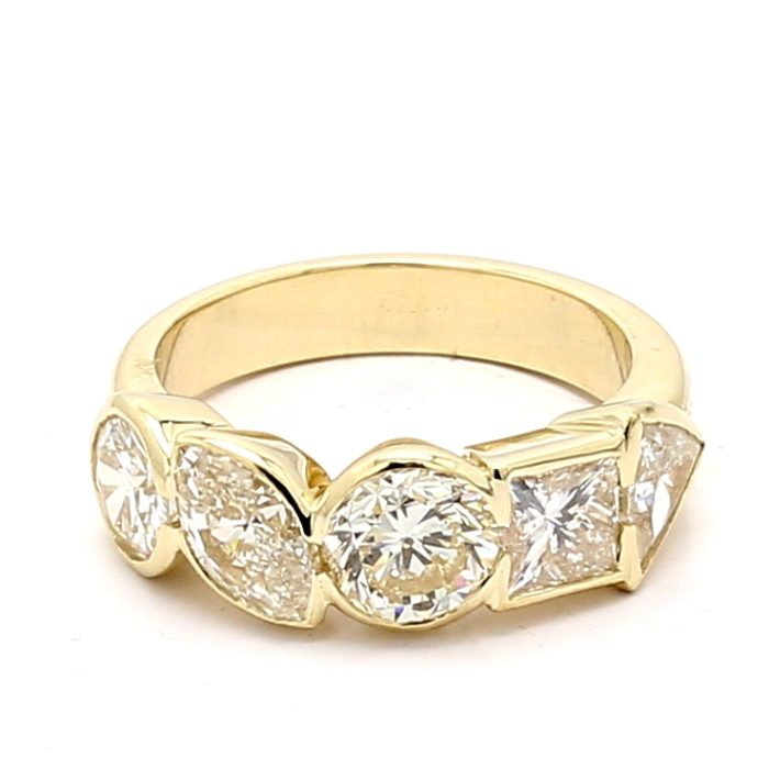 14K Yellow Gold Five-Diamond Fashion Ring, 3.45 ct tw