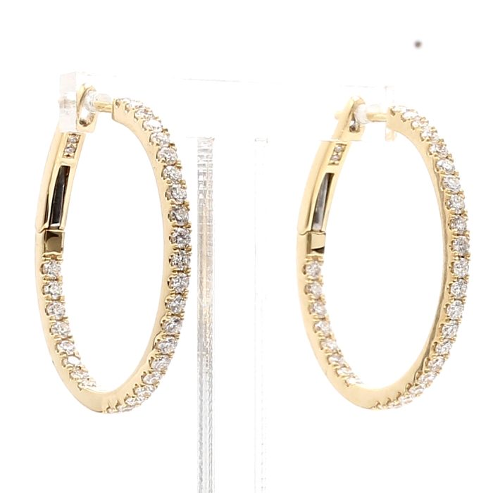 14K Yellow Gold Inside-Out Diamond Hoop Earrings, 1.02 ct tw