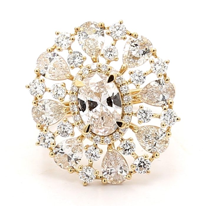 14K Yellow Gold Lab-Grown Diamond Flower Ring, 5.25 ct tw