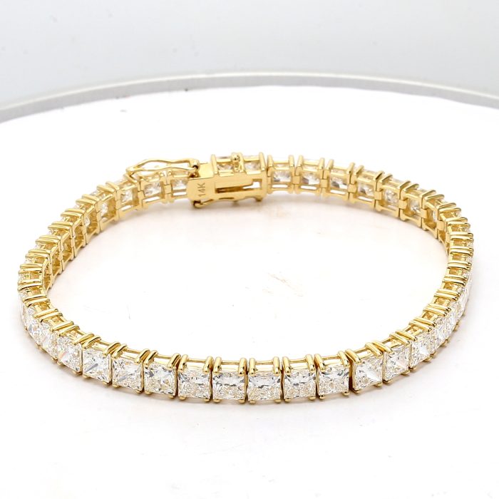 14K Yellow Gold Lab-Grown Princess-Cut Diamond Tennis Bracelet, 17.13 ct tw