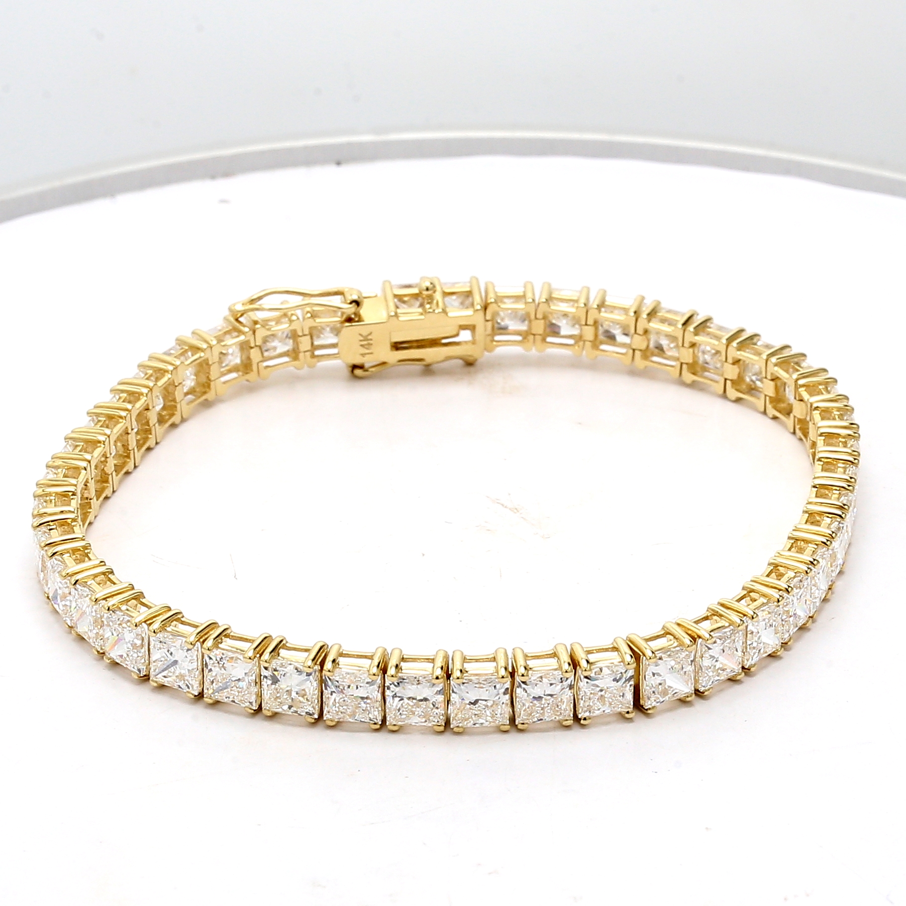 14K Yellow Gold Lab-Grown Princess-Cut Diamond Tennis Bracelet, 17.13 ct tw
