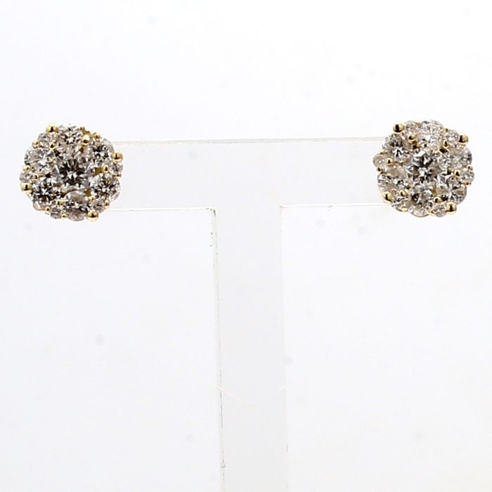 14K Yellow Gold Pavé Diamond Cluster Earrings, 0.34 ct tw