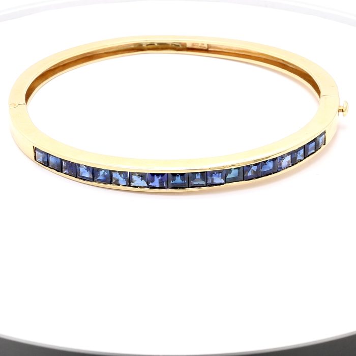 14K Yellow Gold Princess Sapphire Bangle, 4.00 ct tw