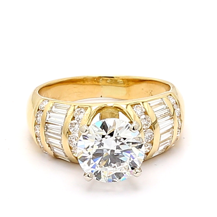14K Yellow Gold Round and Baguette Diamond Semi-Mount, 0.50 ct tw
