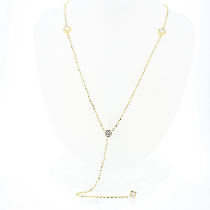 14K Yellow Gold Round and Princess Diamond Lariat Necklace, 1.74 ct tw
