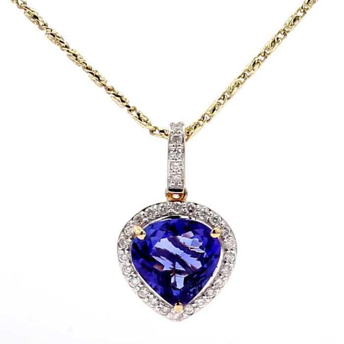 14K Yellow Gold Tanzanite and Diamond Heart Pendant, 0.23 ct tw