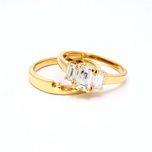 14K Yellow Gold Three-Stone Emerald-Cut Diamond Wedding Set, 1.80 ct tw
