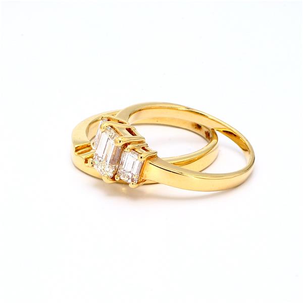 14K Yellow Gold Three-Stone Emerald-Cut Diamond Wedding Set, 1.80 ct tw – view 2
