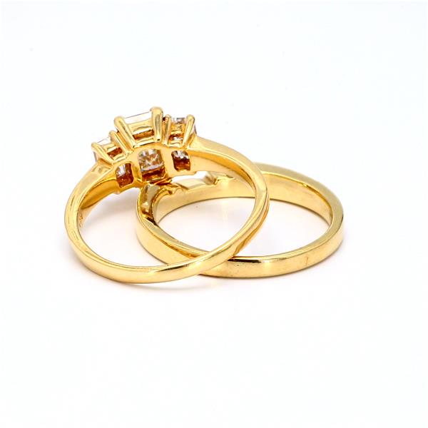 14K Yellow Gold Three-Stone Emerald-Cut Diamond Wedding Set, 1.80 ct tw – view 3