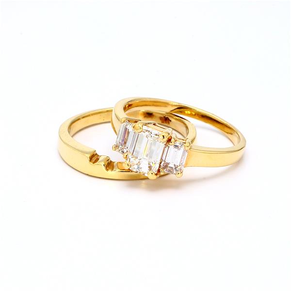 14K Yellow Gold Three-Stone Emerald-Cut Diamond Wedding Set, 1.80 ct tw – view 4