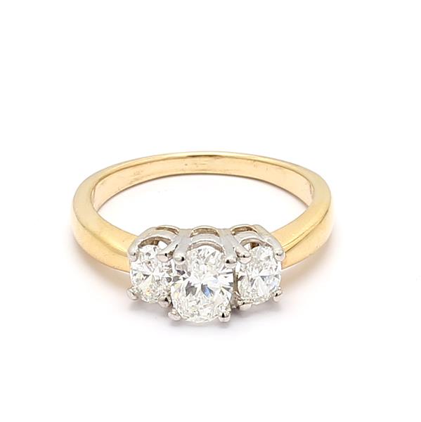 14K Yellow Gold Three-Stone Oval Diamond Ring, 1.30 ct tw