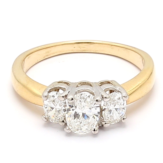 14K Yellow Gold Three-Stone Oval Diamond Ring, 1.30 ct tw