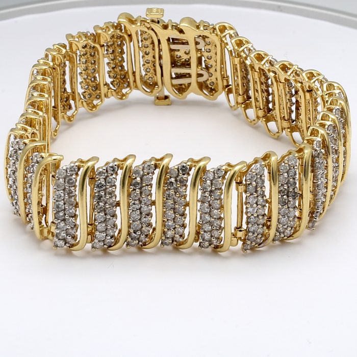 14K Yellow Gold Wide Diamond Bracelet, 5.00 ct tw