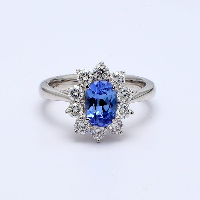 18K Gold Ceylon Sapphire and Diamond Flower Ring