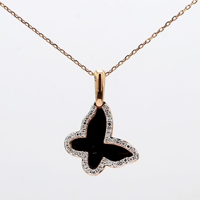 18K Rose Gold Diamond Butterfly Pendant, 0.19 ct tw