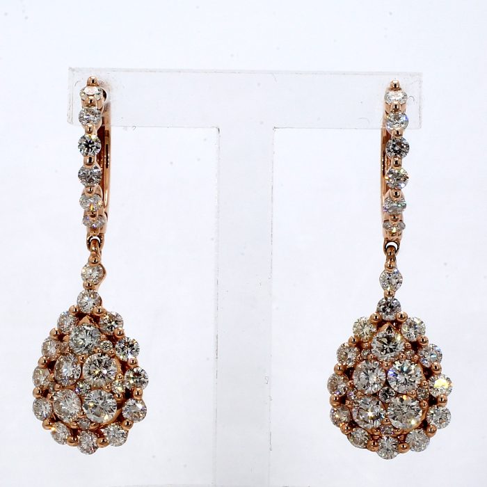 18K Rose Gold Diamond Drop Earrings, 2.32 ct tw