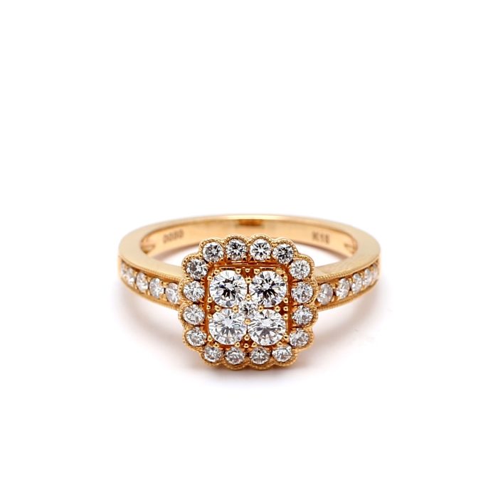 18K Rose Gold Diamond Halo Ring, 0.80 ct tw