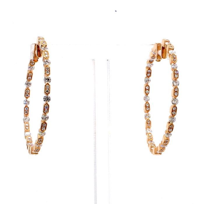 18K Rose Gold Diamond Hoop Earrings, 1.92 ct tw