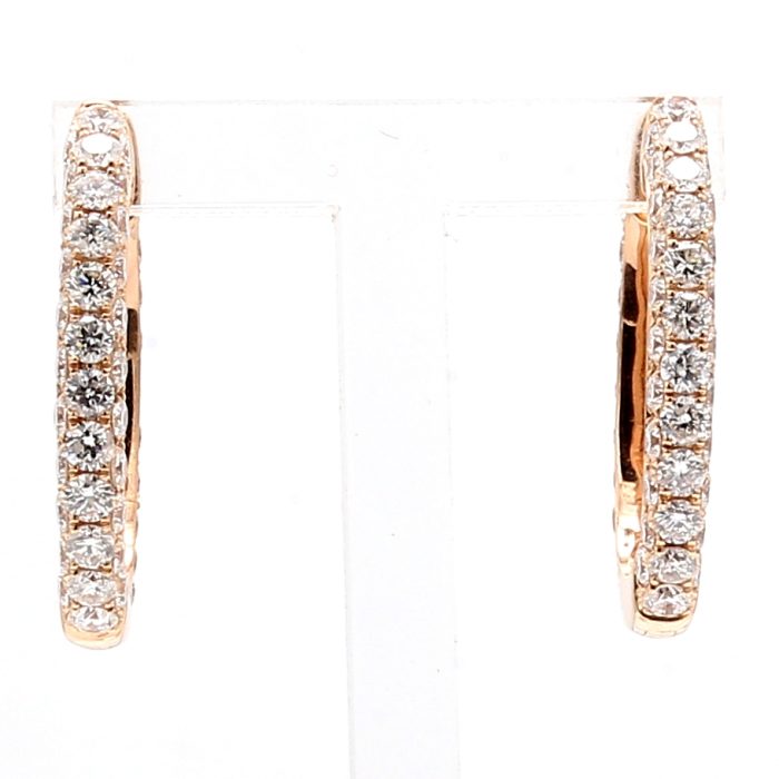 18K Rose Gold Diamond Huggie Hoop Earrings, 4.20 ct tw