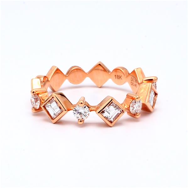 18K Rose Gold Princess and Round Diamond Geometric Band, 0.81 ct tw