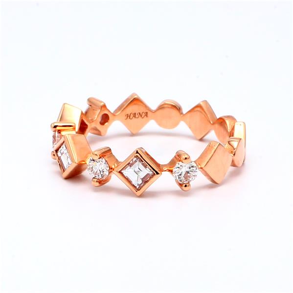 18K Rose Gold Princess and Round Diamond Geometric Band, 0.81 ct tw – view 4