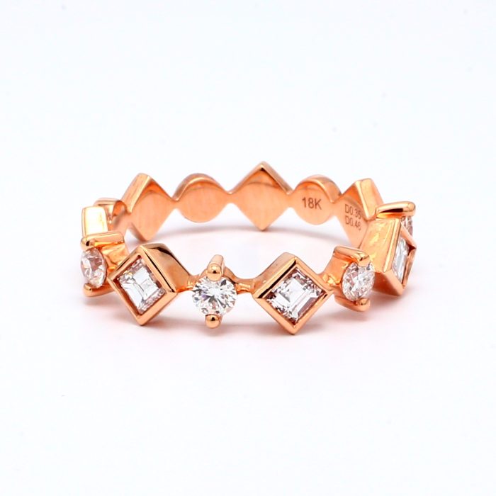18K Rose Gold Princess and Round Diamond Geometric Band, 0.81 ct tw