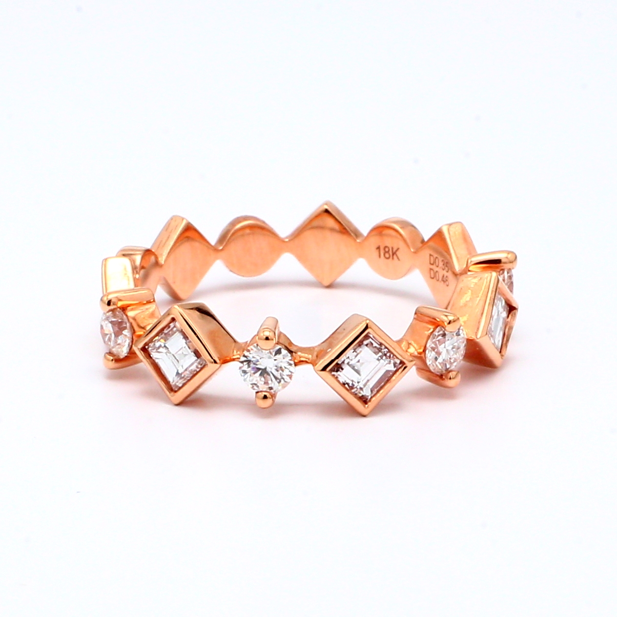 18K Rose Gold Princess and Round Diamond Geometric Band, 0.81 ct tw