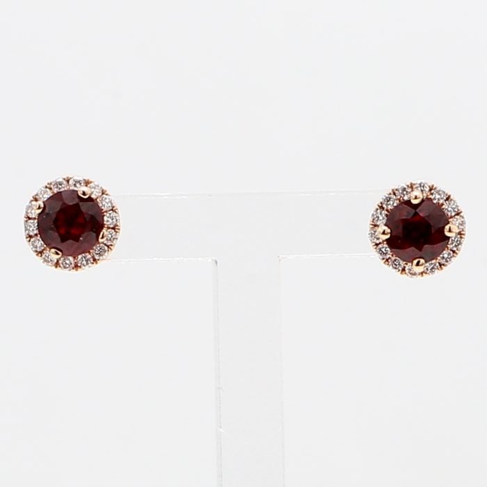 18K Rose Gold Ruby and Diamond Stud Earrings, 0.20 ct tw