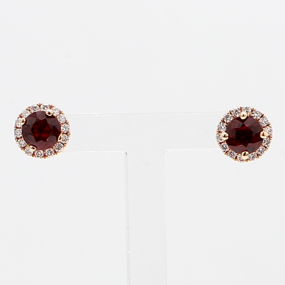 18K Rose Gold Ruby and Diamond Stud Earrings, 0.20 ct tw