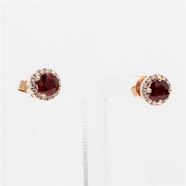 18K Rose Gold Ruby and Diamond Stud Earrings, 0.20 ct tw