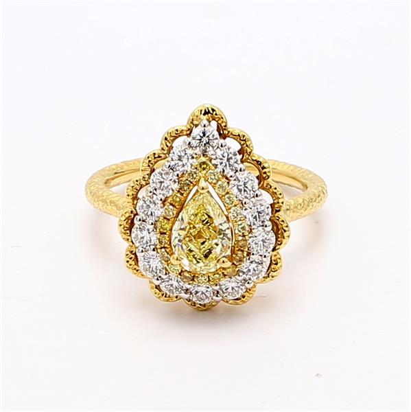 18K Two-Tone Gold Fancy Yellow Pear Diamond Ring, 1.61 ct tw