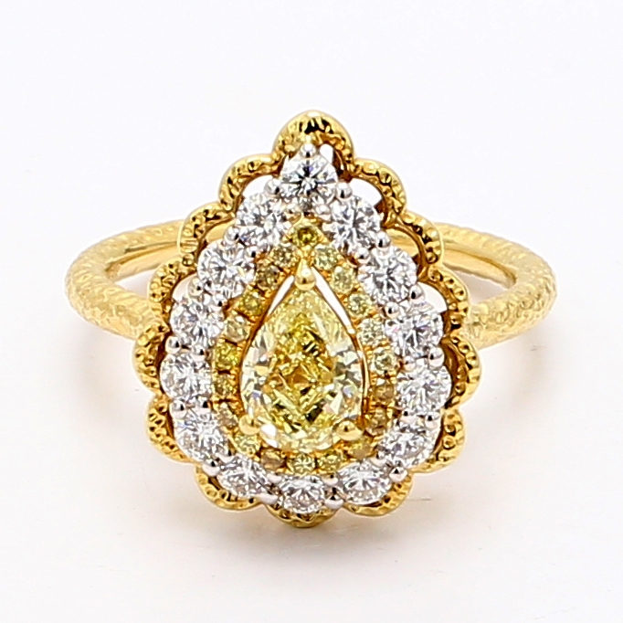 18K Two-Tone Gold Fancy Yellow Pear Diamond Ring, 1.61 ct tw