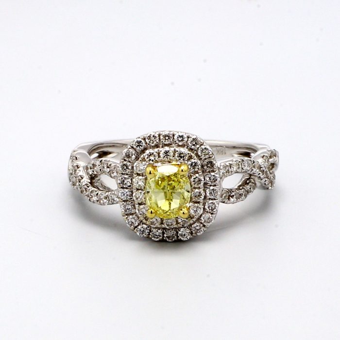 18K Two-Tone Gold Halo Diamond Semi-Mount, 0.58 ct tw