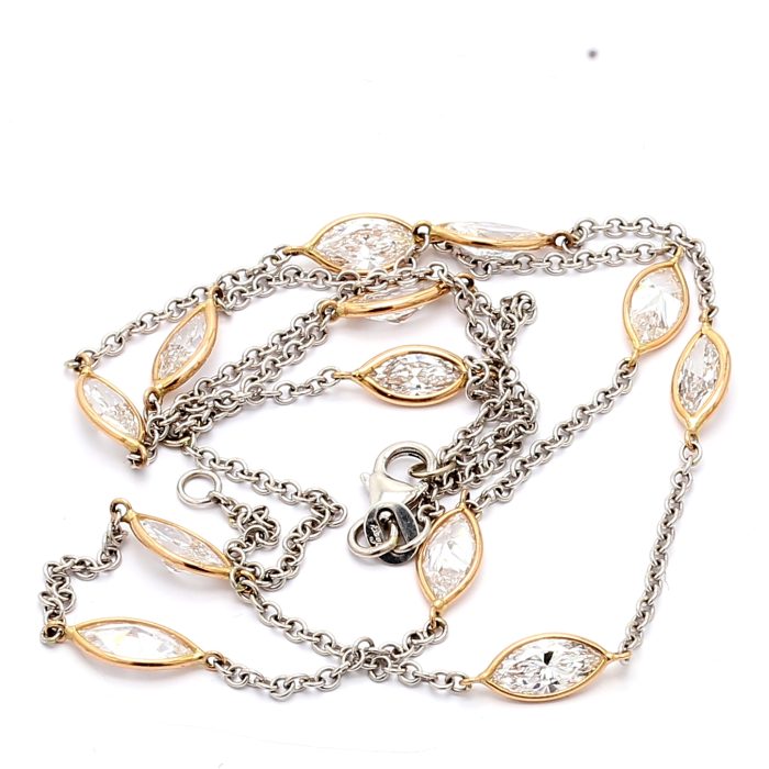 18K Two-Tone Gold Lab-Grown Marquise Diamond by the Yard Necklace, 6.80 ct tw