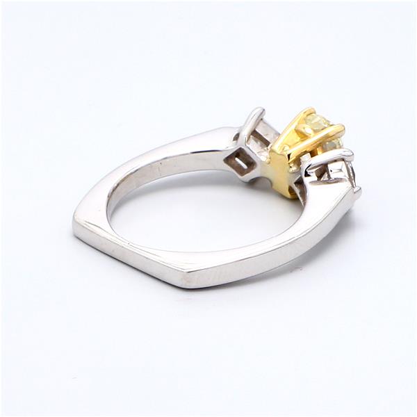 18K Two-Tone Gold Light Yellow Oval Diamond Three-Stone Ring, 1.09 ct tw – view 2