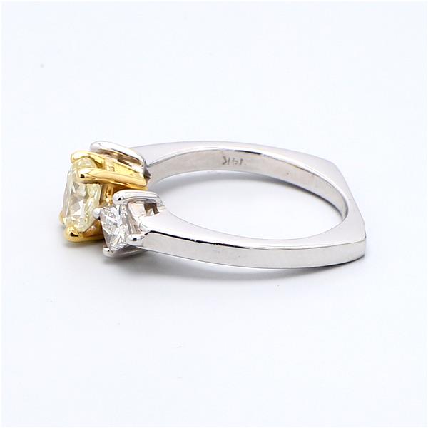 18K Two-Tone Gold Light Yellow Oval Diamond Three-Stone Ring, 1.09 ct tw – view 4