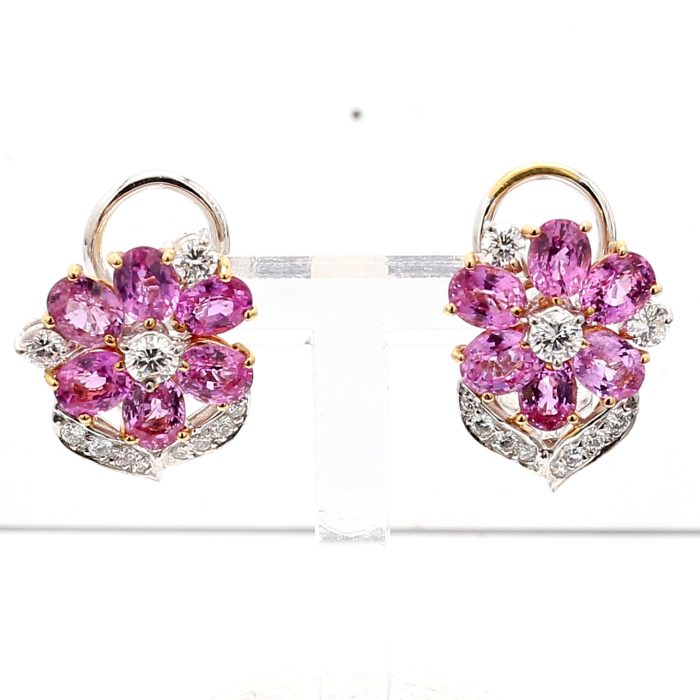 18K Two-Tone Gold Sapphire and Diamond Flower Earrings