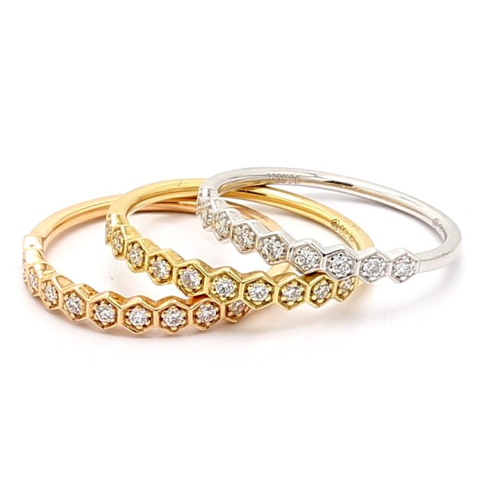 18K Two-Tone Gold Stackable Diamond Bands, Set of Three, 0.38 ct tw