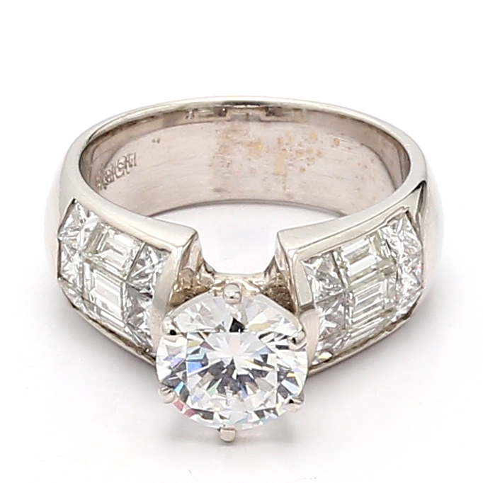 18K White Gold Baguette and Princess Diamond Semi-Mount, 1.79 ct tw