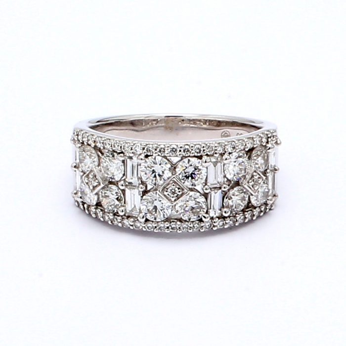 18K White Gold Baguette and Round Diamond Band, 1.92 ct tw