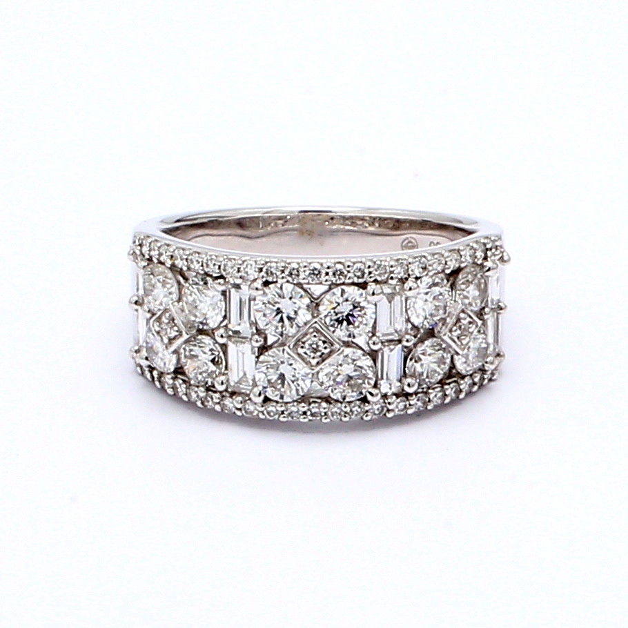 18K White Gold Baguette and Round Diamond Band, 1.92 ct tw